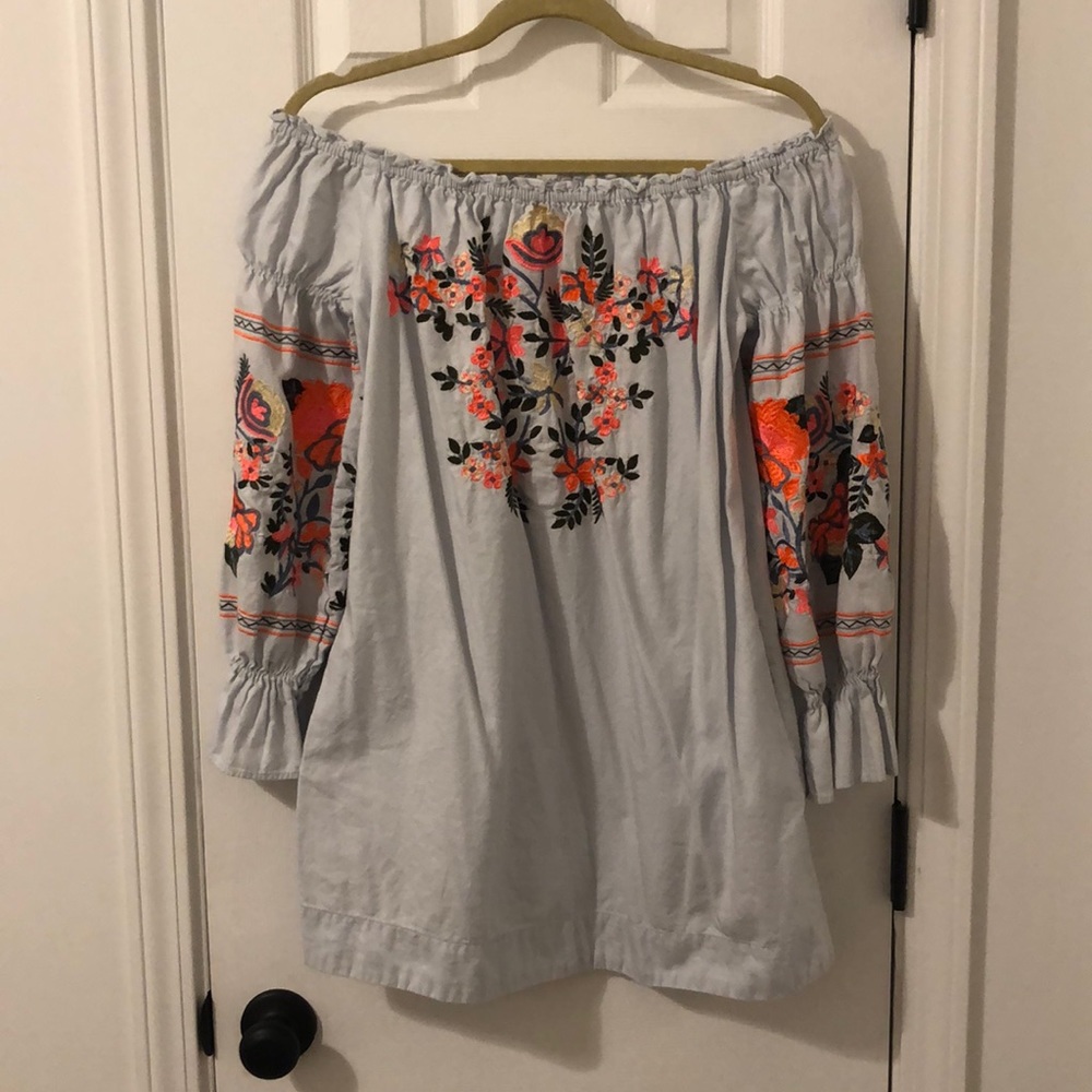 Off the shoulder chambray embroidered dress